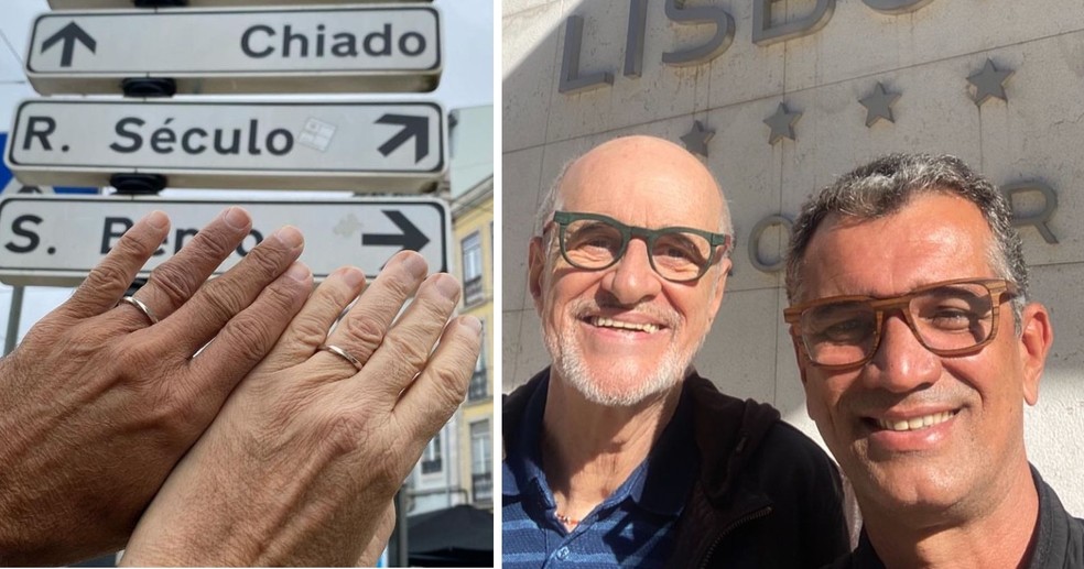 Marcos Caruso e Marcos Paiva trocaram alianças em Portugal — Foto: Instagram
