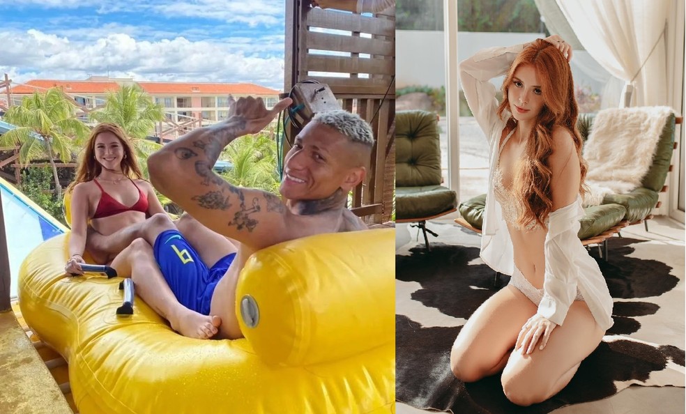 Richarlison curte férias no Ceará acompanhado da modelo Amanda Araújo — Foto: divulgação e @paulasantororetratos