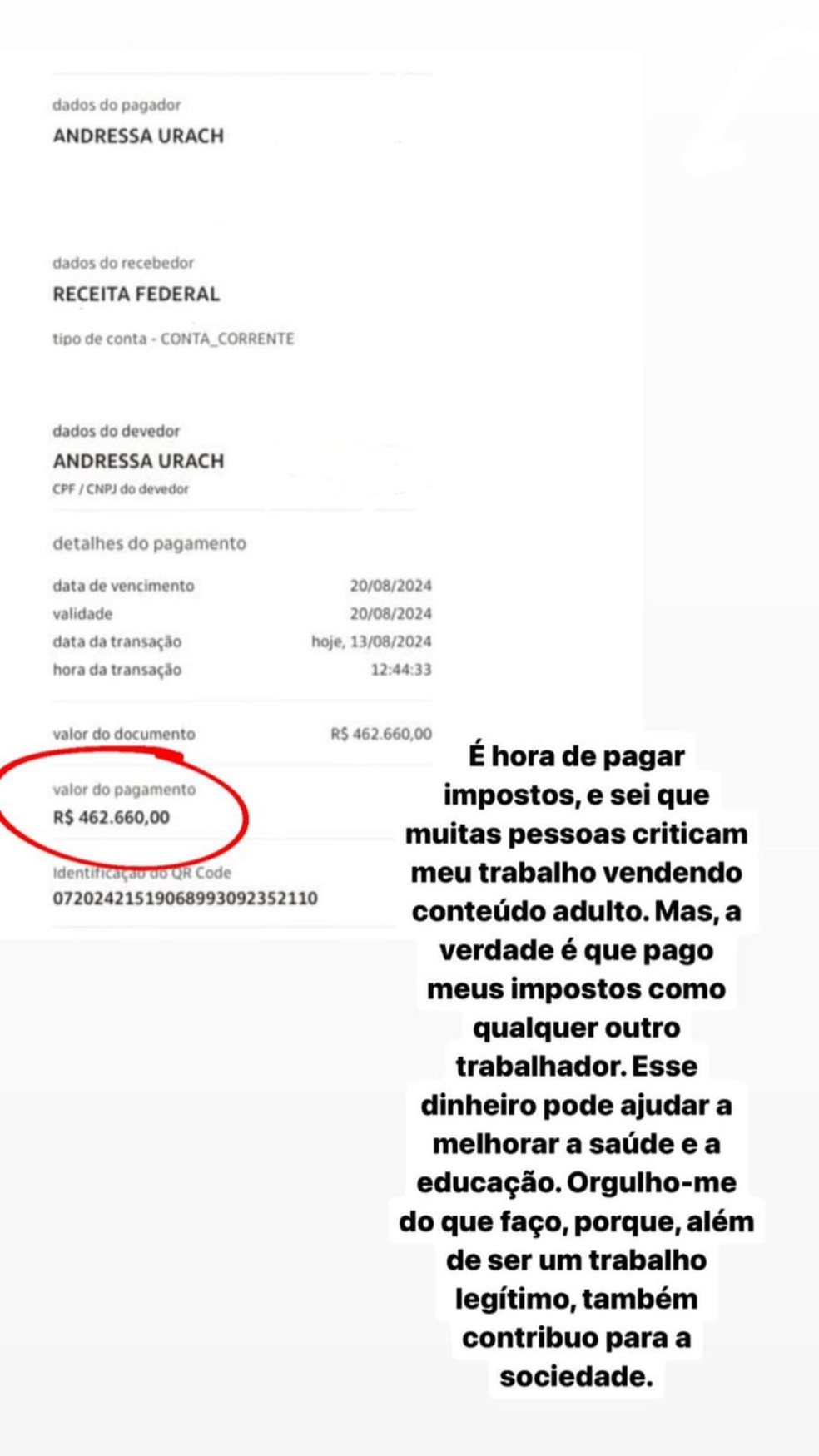 Andressa Urach revela quanto paga de imposto de renda, e valor surpreende &mdash; Foto: Instagram