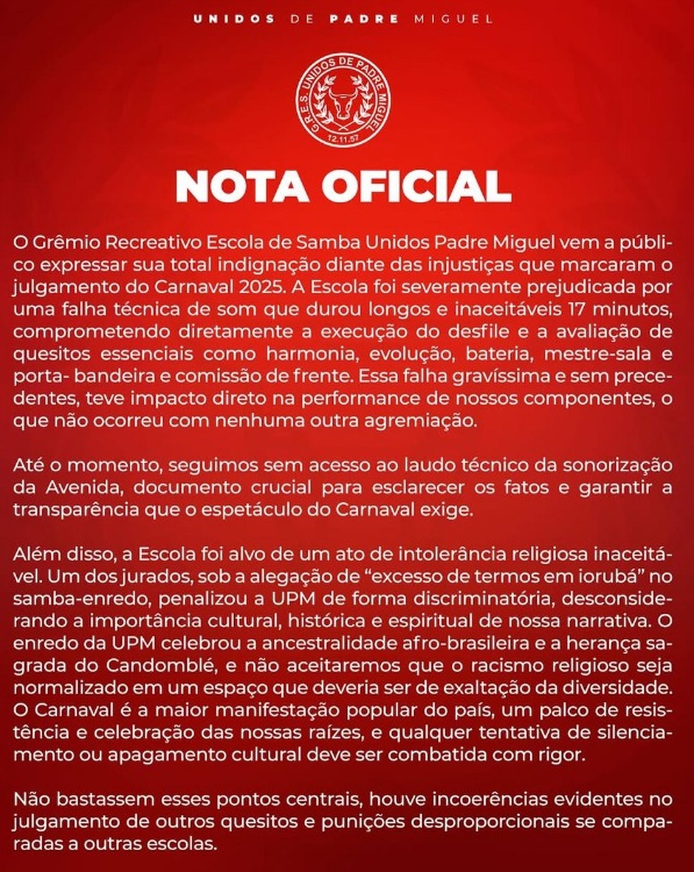 Manifesto da UPM nas redes — Foto: Redes Sociais