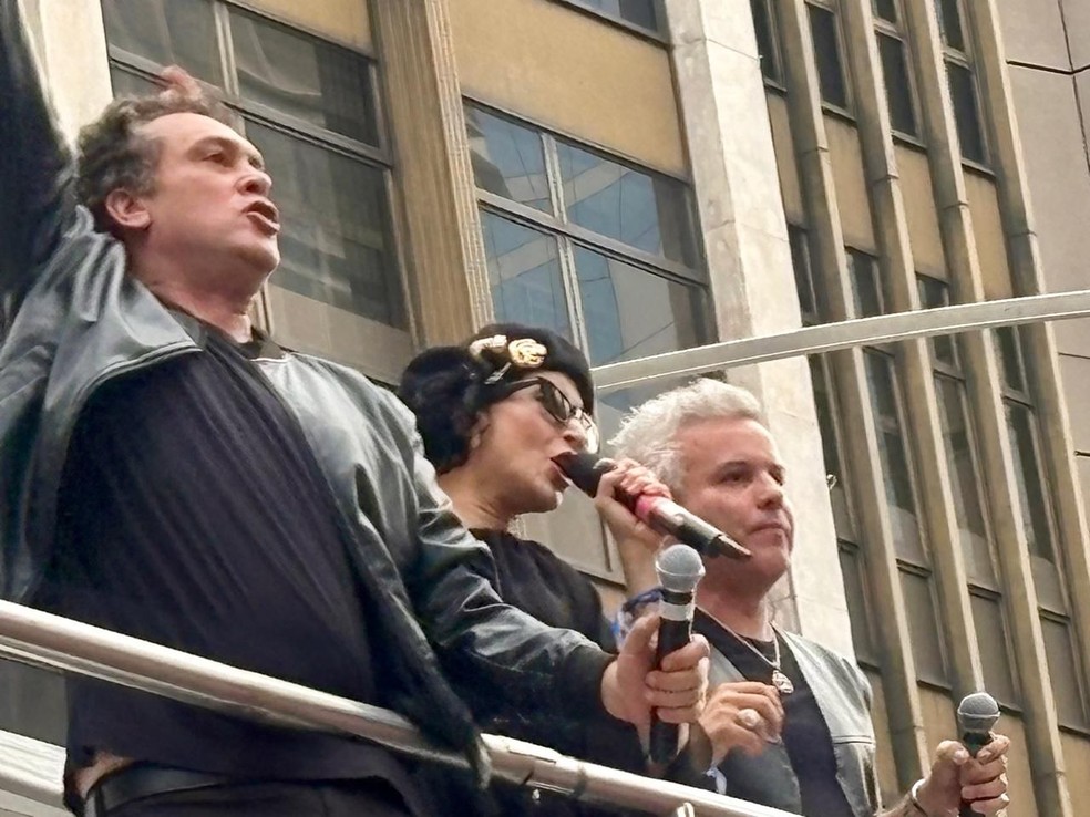 Ex-integrantes do Trem da Alegria em evento de divulgação do filme 'Mestres do Universo', na Avenida Paulista — Foto: Divulgação