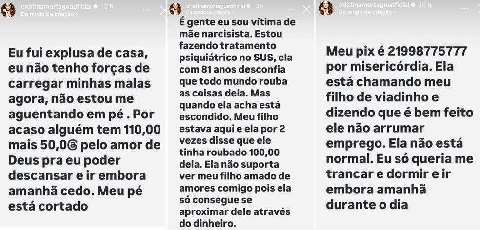 Cristina Mortágua pede ajuda na web — Foto: Instagram