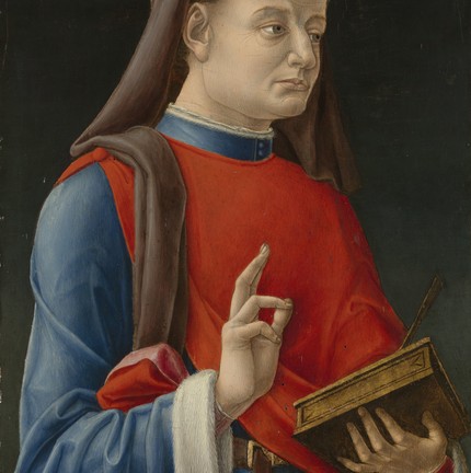 São Cosme (ou Damião) em obra pintada entre 1460-1480, de Bartolomeo Vivarini (Itália, 1450-1491) — Foto: Domínio público