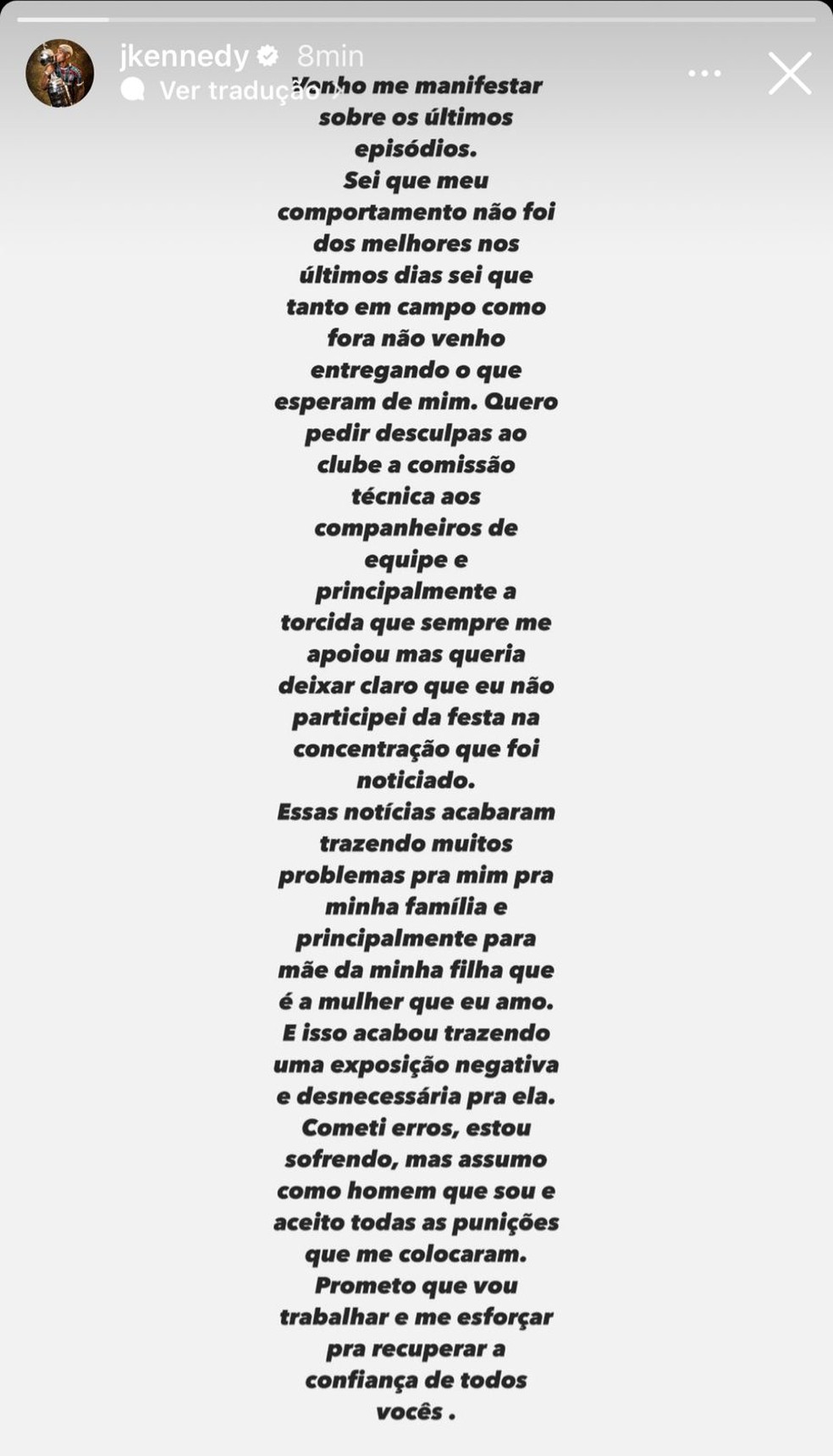 John Kennedy posta pronunciamento em seu Instagram — Foto: Reprodução