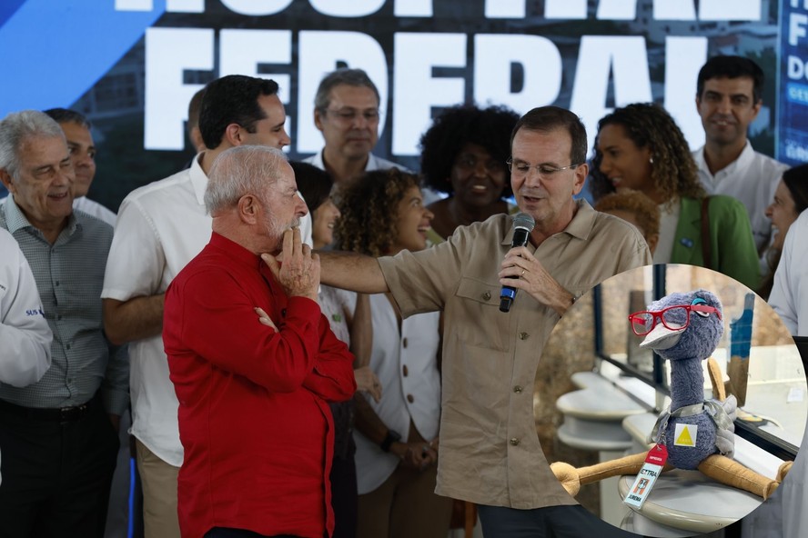 Eduardo Paes apresenta Ema Jurema, colunista do EXTRA, a Lula durante visita ao Hospital do Andaraí