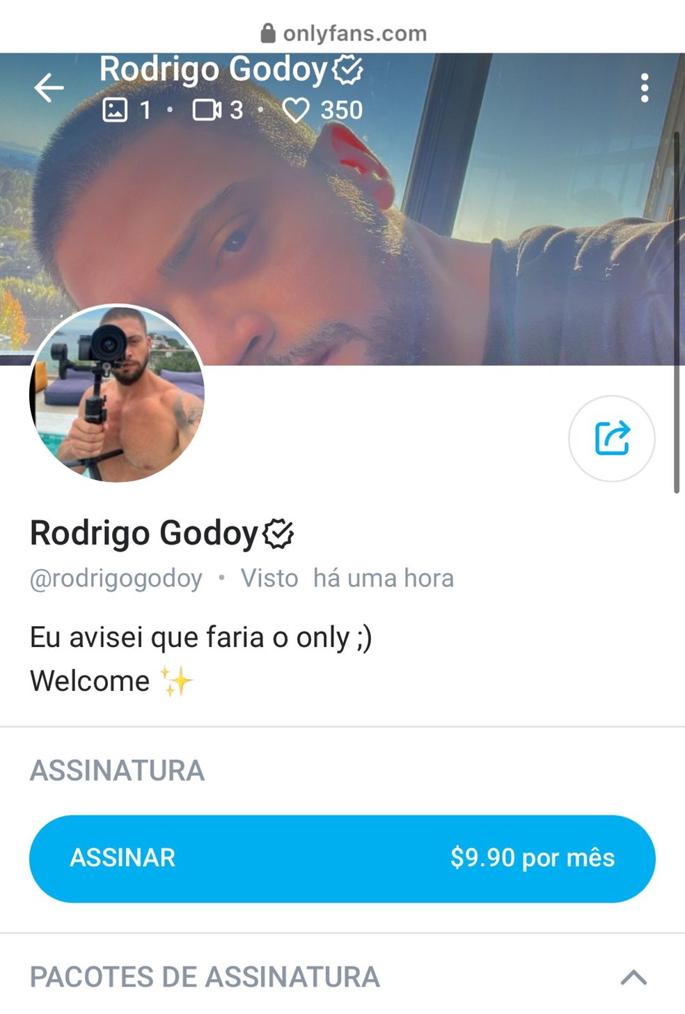 Rodrigo Godoy cobra R$ 47 por nudes na web &mdash; Foto: Reprodu&ccedil;&atilde;o