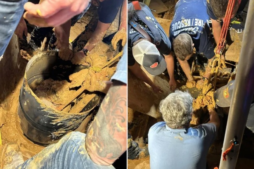 Resgate de Andrew Giddens em pedreira na Fl&oacute;rida &mdash; Foto: Reprodu&ccedil;&atilde;o/Palatka Fire Department