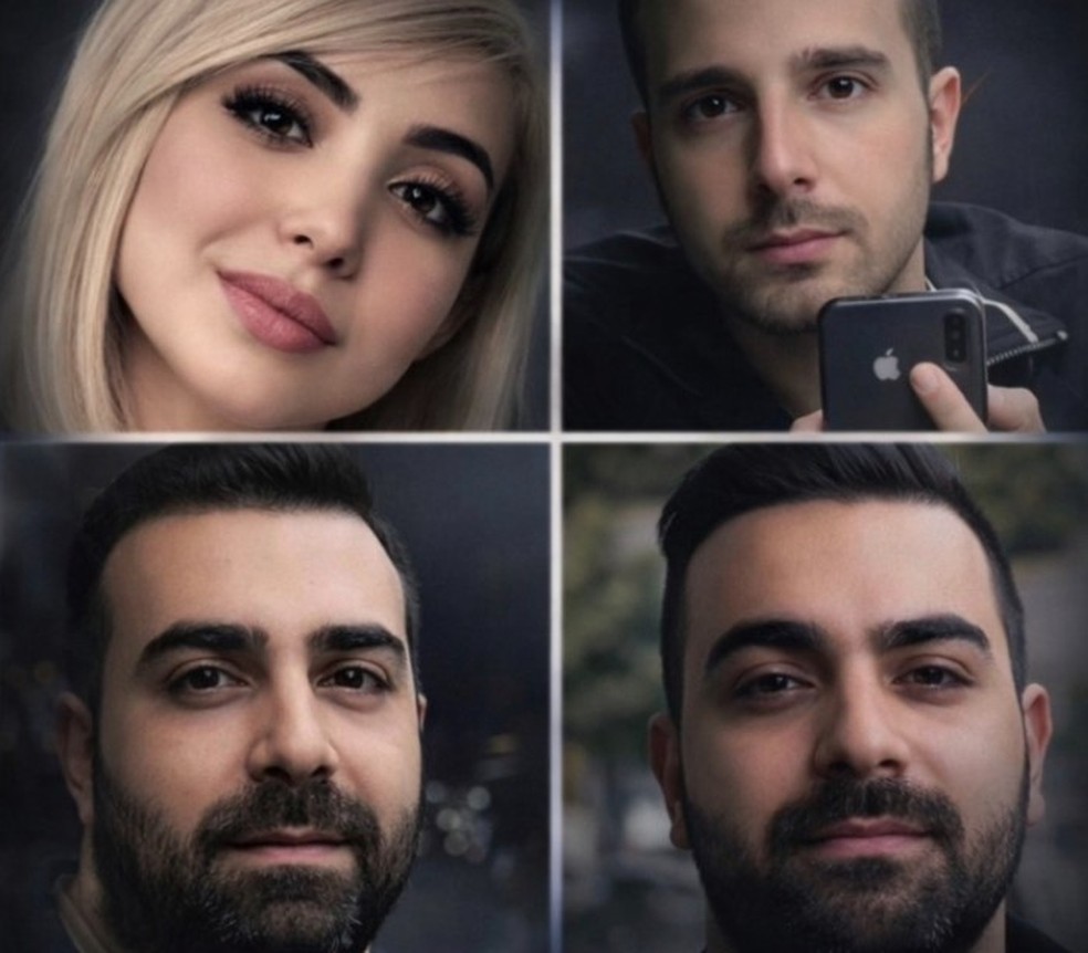 Bita, o marido (à sua direita) e outros dois condenados à morte no Irã — Foto: Reprodução/X