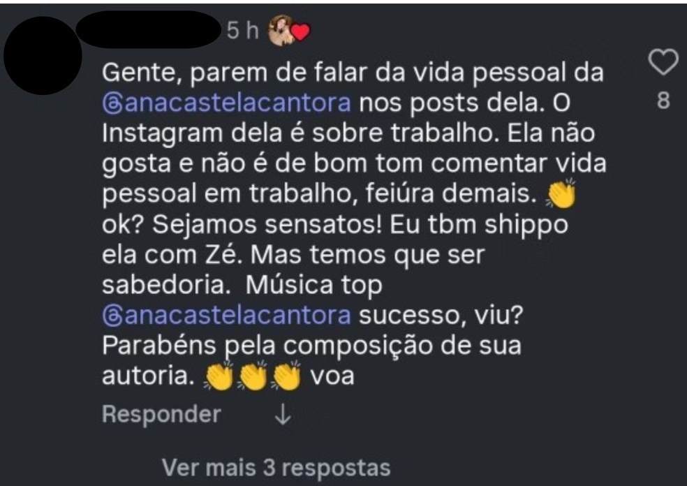Ana Castela reage a coment&aacute;rio sobre affair com Z&eacute; Felipe &mdash; Foto: Reprodu&ccedil;&atilde;o/Instagram