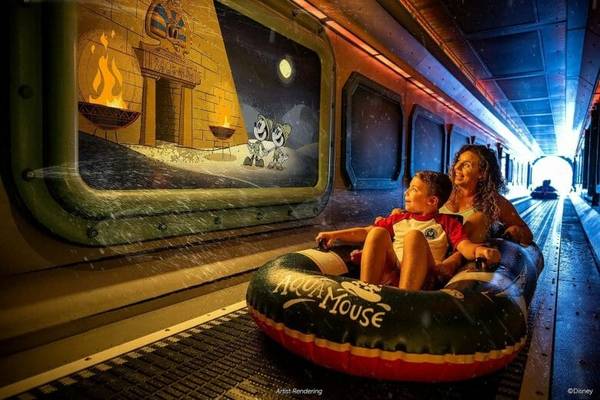 O AquaMouse, uma das atrações do novo navio da Disney, o Treasure
