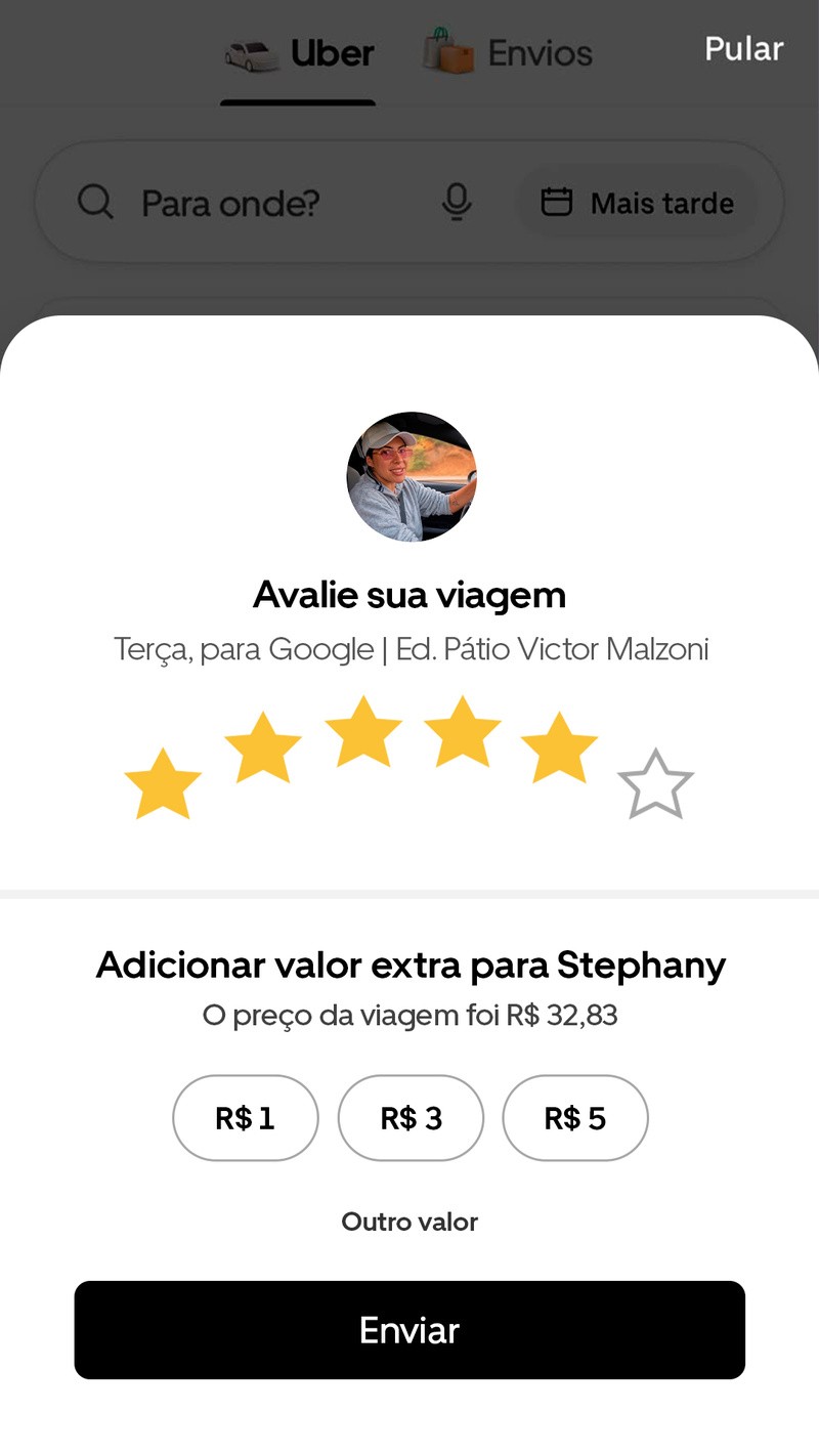 Uber libera avaliação de 6 estrelas em referência à busca do Brasil pelo hexa