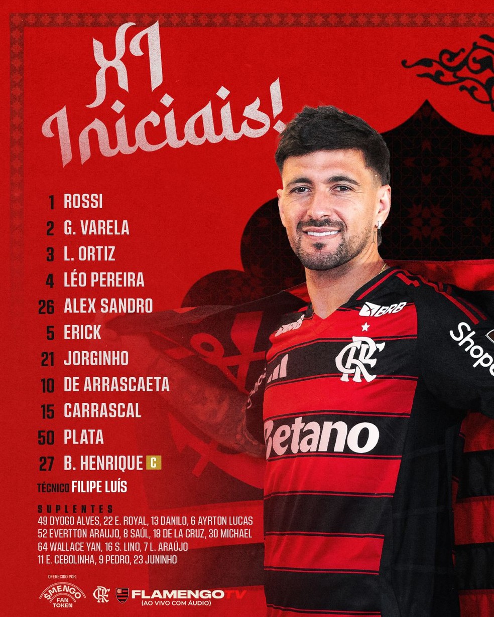 Escalação do Flamengo para enfrentar o PSG — Foto: Divulgação