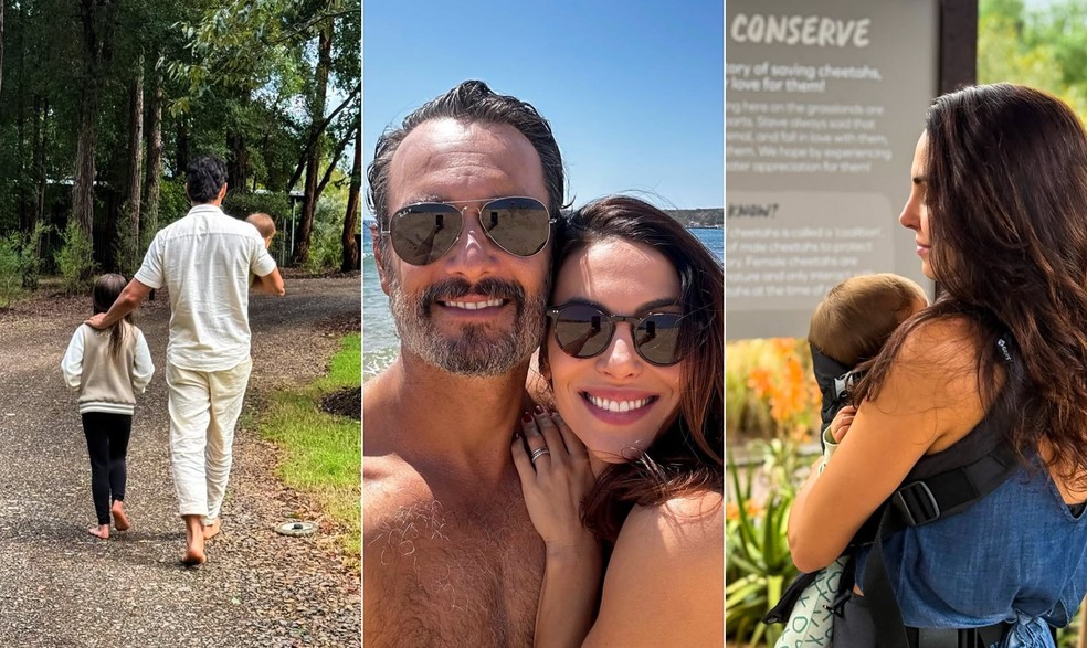 Rodrigo Santoro e Mel Fronckowiak com os filhos em postagens na web — Foto: Reprodução/Instagram