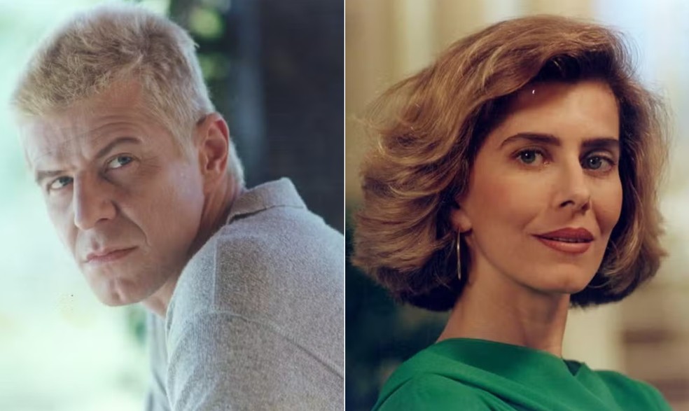 Miguel Falabella e Maitê Proença na novela "Cara e coroa", de 1995 — Foto: Nelson Di Rago/TV Globo/Divulgação
