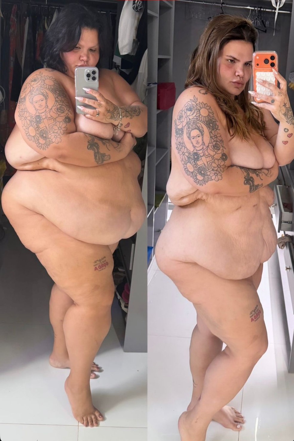 Nua, Thais Carla mostra antes e depois de perder 85 kg — Foto: Reprodução/Instagram