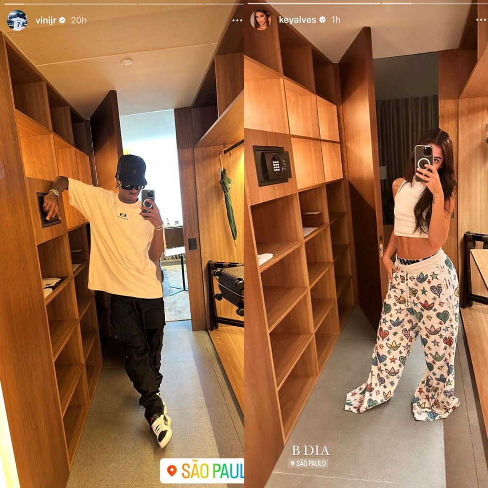Vini Jr. e Key Alves postam fotos semelhantes em S&atilde;o Paulo &mdash; Foto: Reprodu&ccedil;&atilde;o