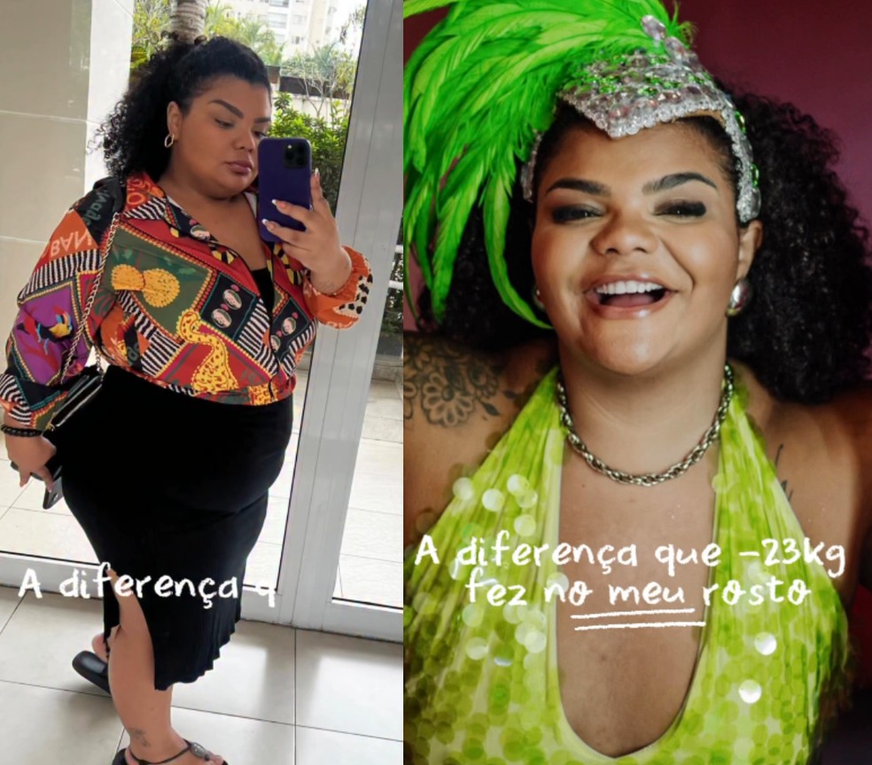 Flora Cruz mostra antes e depois de perder 23kg — Foto: Jack Borges/Reprodução/Instagram