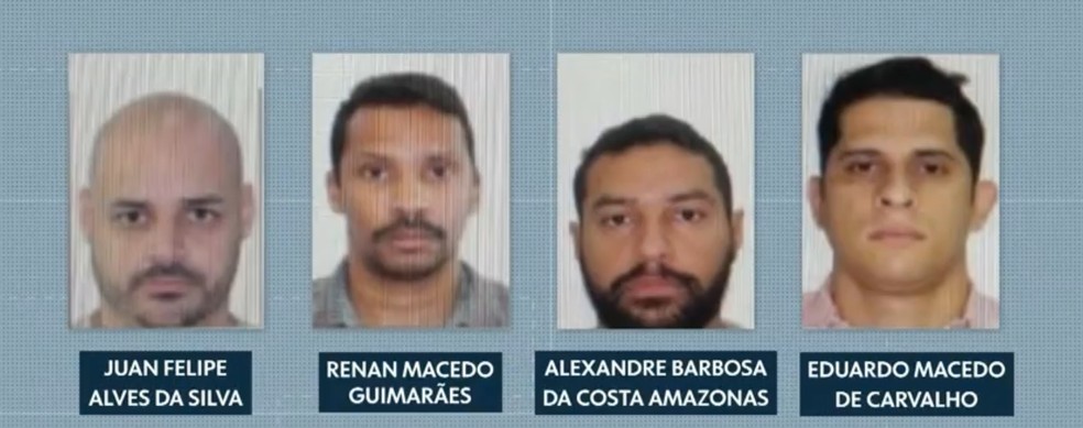 Juan Felipe Alves da Silva, Renan Macedo Guimarães, Alexandre Barbosa da Costa Amazonas e Eduardo Macedo de Carvalho estão presos desde 2023 — Foto: Reprodução/TV Globo