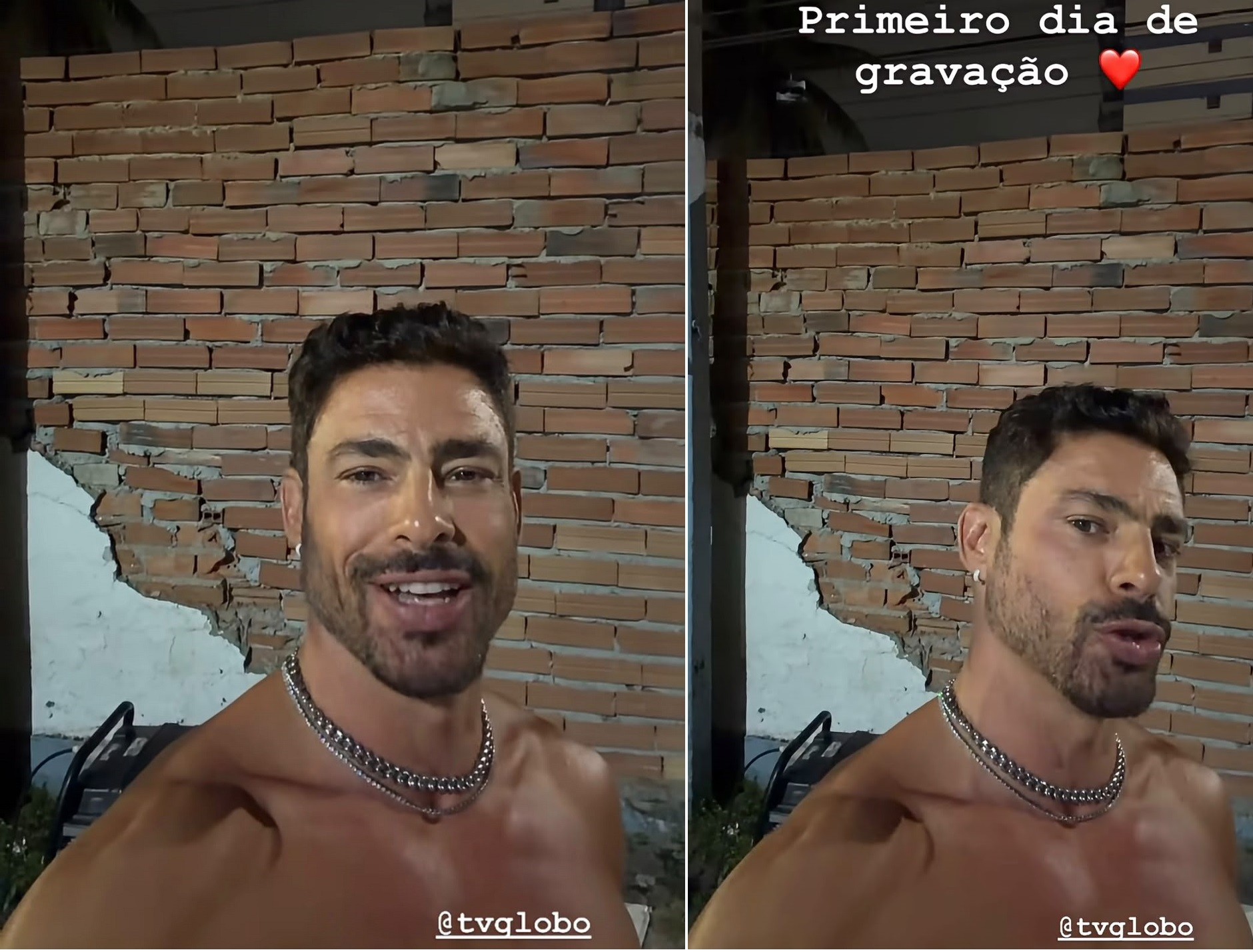 Cauã surge caracterizado de Jorginho no 1º dia de gravação de 'Avenida Brasil 2'