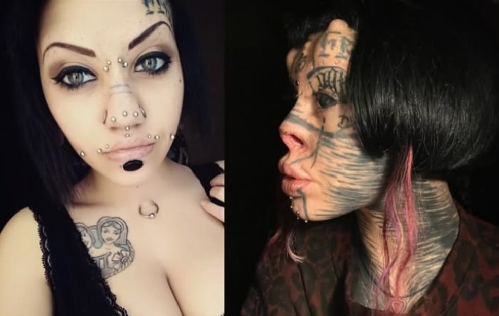 Aydin Mod antes e depois da modificação do nariz: 'gata zumbi' — Foto: Reprodução/Instagram
