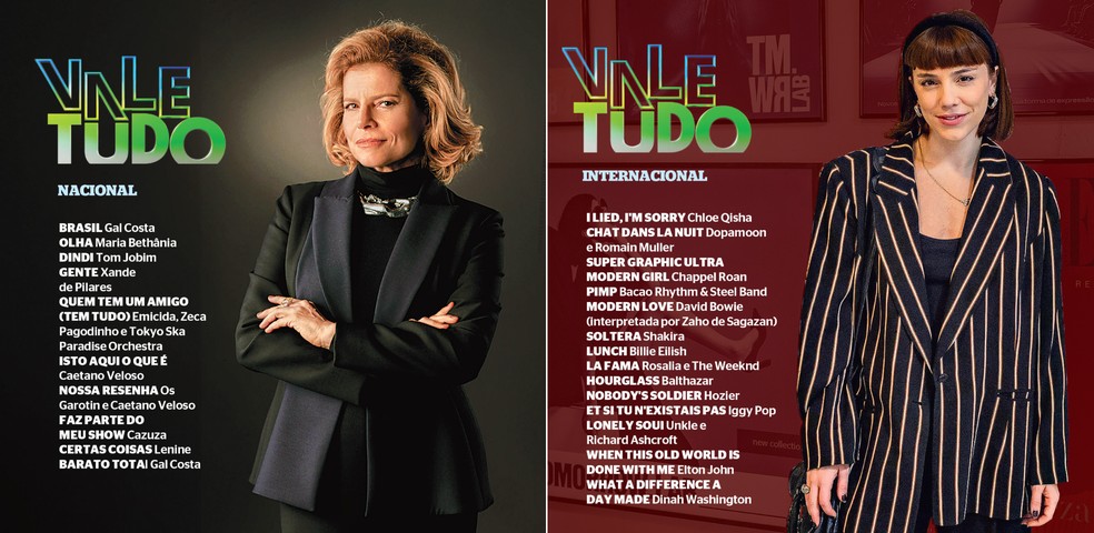 Montagens do álbum nacional e internacional de Vale Tudo — Foto: Montagem sobre foto de Rede Globo/Divulgação