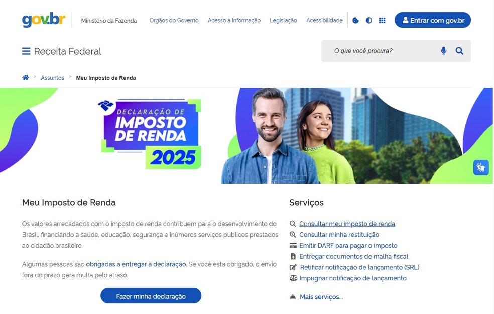 Restituição do Imposto de Renda — Foto: Captura de tela