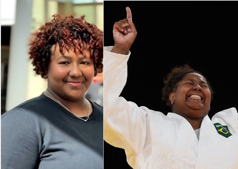 Medalha de ouro, Bia Souza criou marca de roupas plus size &mdash; Foto: Reprodu&ccedil;&atilde;o/Instagram e Jack Guez/AFP