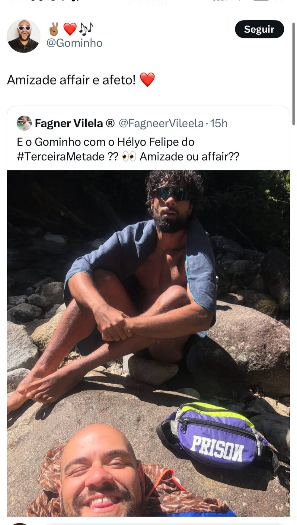 Gominho revela affair com participante de reality de trisal.
