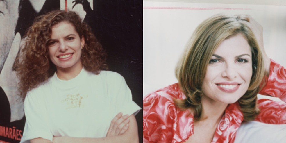 À esquerda, a atriz em 1991, antes da cirurgia. À direita, em 1997, já com o nariz operado — Foto: Reprodução