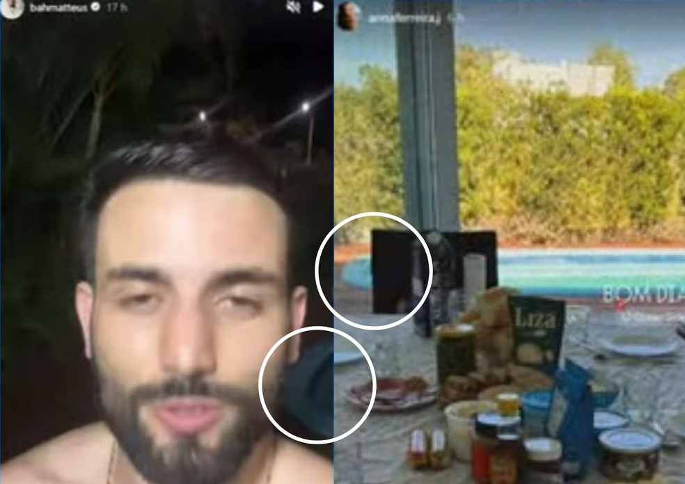 Fãs notaram que a borda da piscina onde Matteus estava é a mesma que Anna Julia comaprtilhou — Foto: Reprodução/Instagram