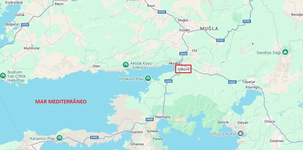 Localização de Gökova, na Turquia — Foto: Reprodução/Google Maps