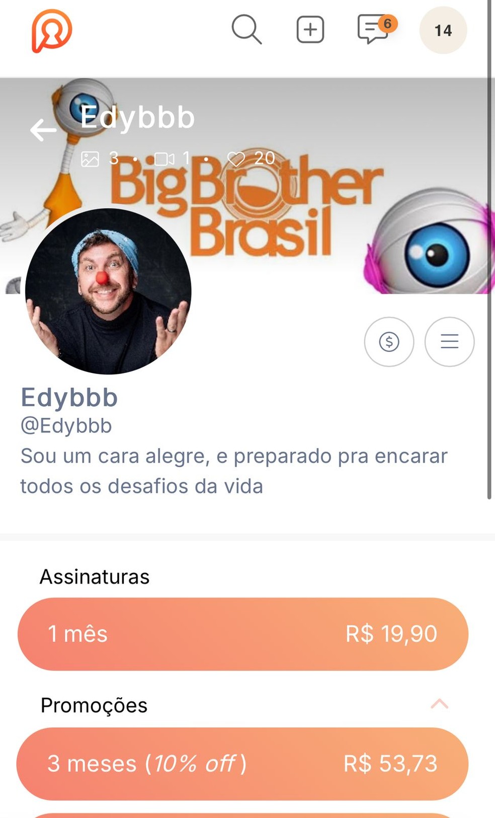 Eliminado do 'BBB 25', palhaço Edy entra em plataforma adulta — Foto: Reprodução