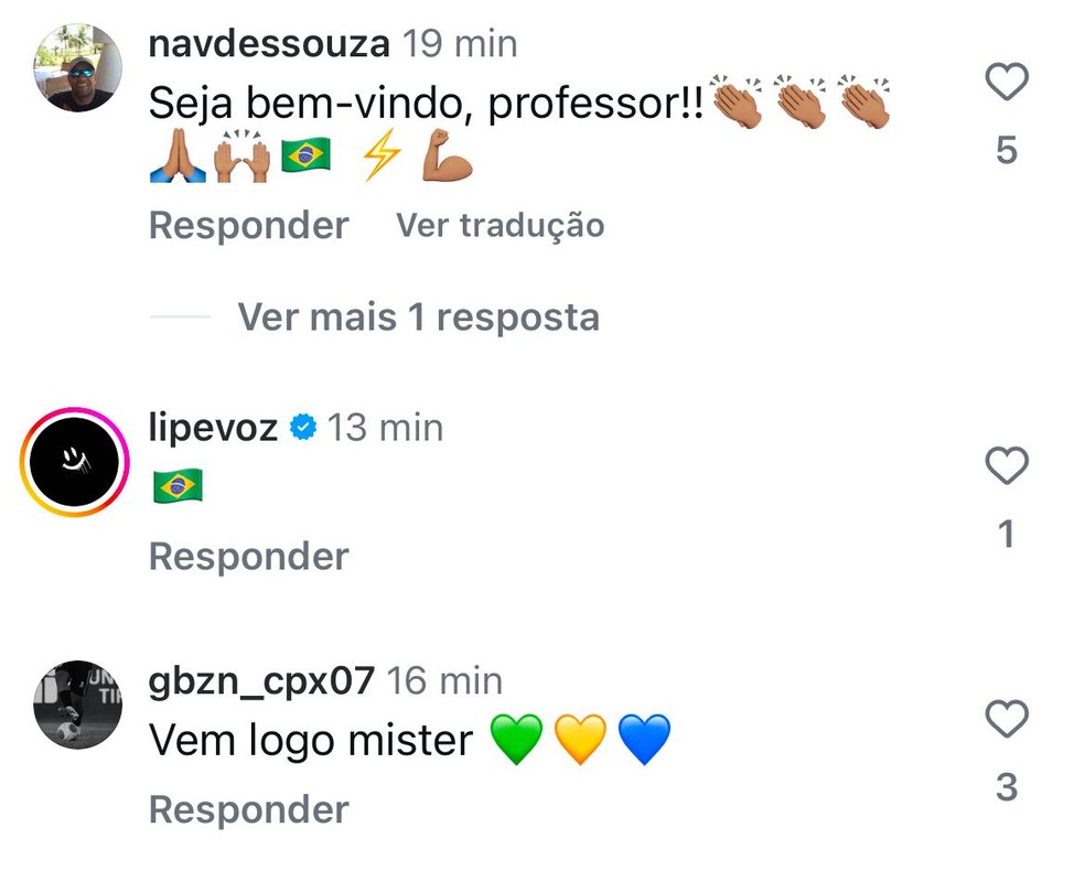 Torcedores brasileiros invadem redes sociais de Jorge Jesus — Foto: Reprodução/Redes sociais