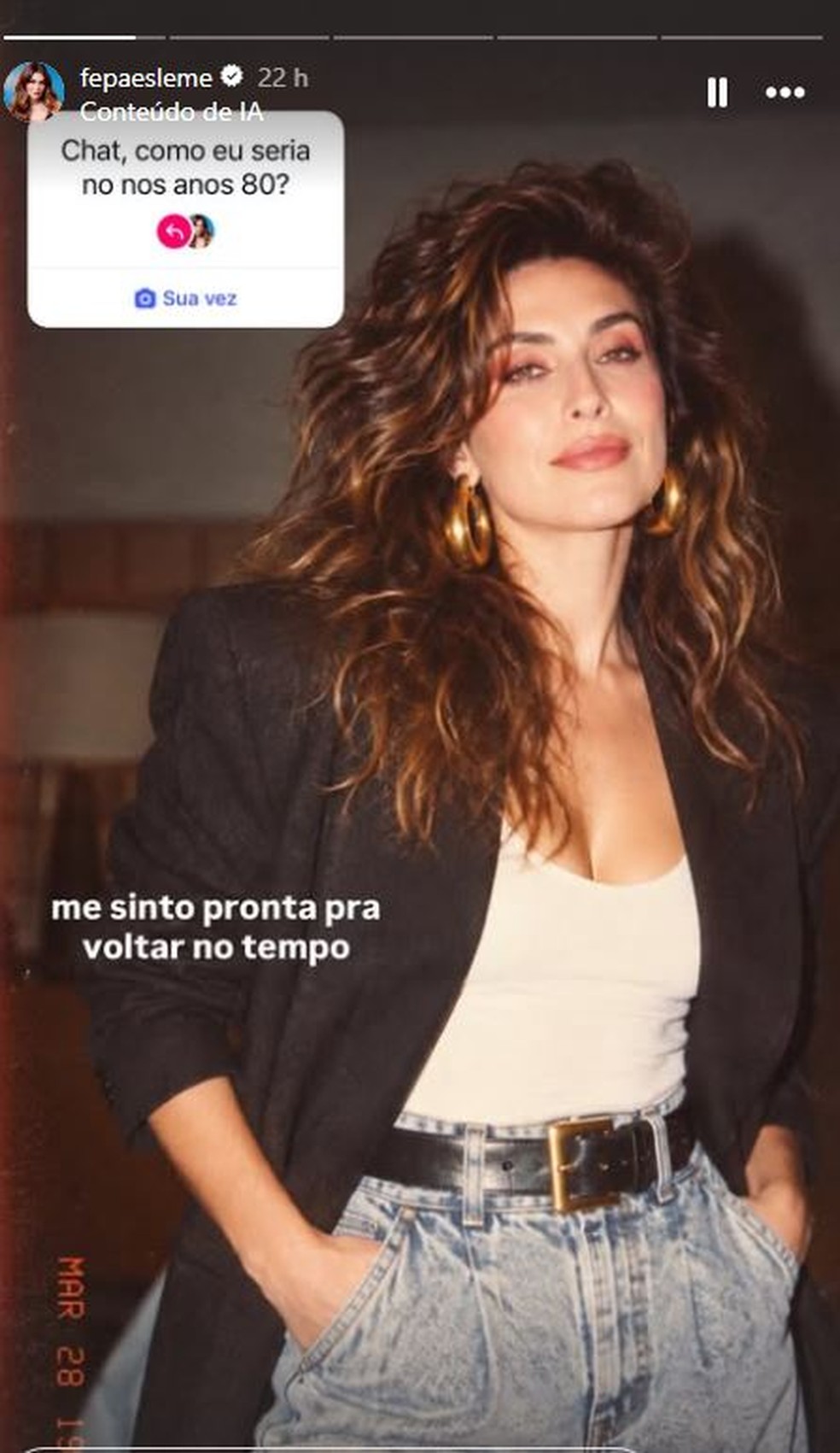 Fernanda Paes Leme em trend dos anos 80 — Foto: Instagram/reprodução