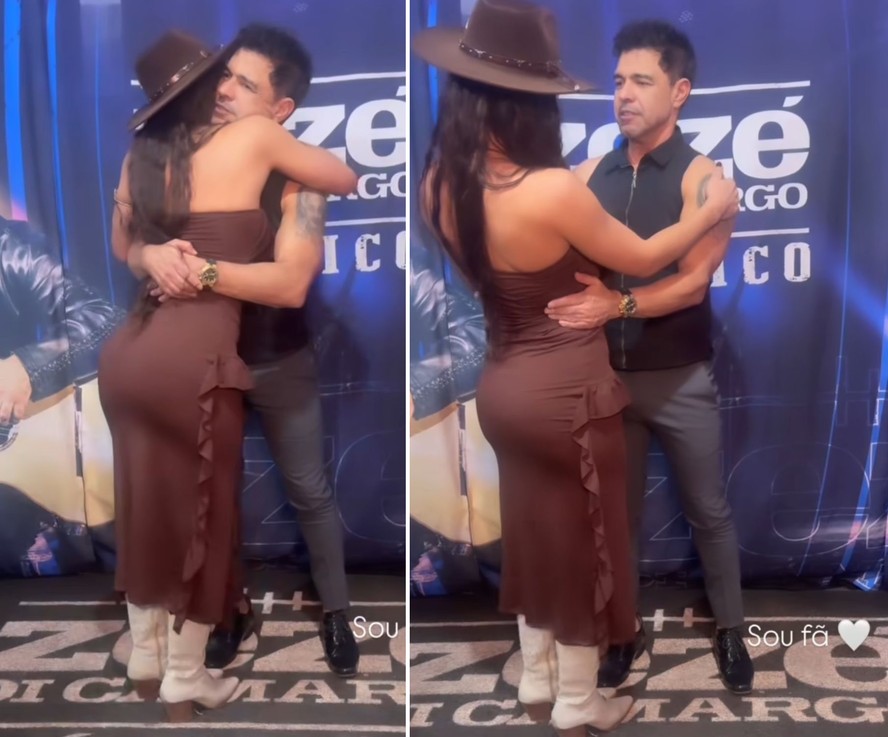 Zez&eacute; Di Camargo convida f&atilde; 'gata' da plateia para camarim e divide opini&otilde;es