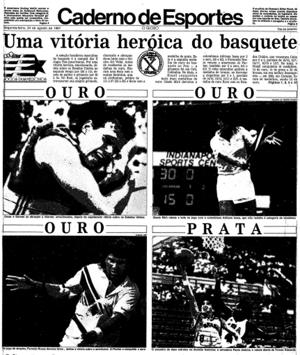 Caderno de esporte do GLOBO estampa ouro do Brasil no basquete no Pan de 1987 — Foto: Reprodução