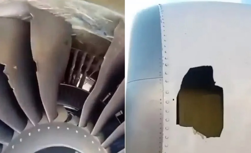 Motor danificado e dano em fuselagem: passageiro foi sugado durante voo da Ryanair &mdash; Foto: Reprodu&ccedil;&atilde;o/X
