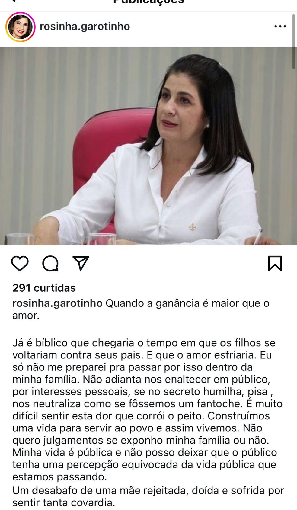 Postagem de Rosinha Garotinho