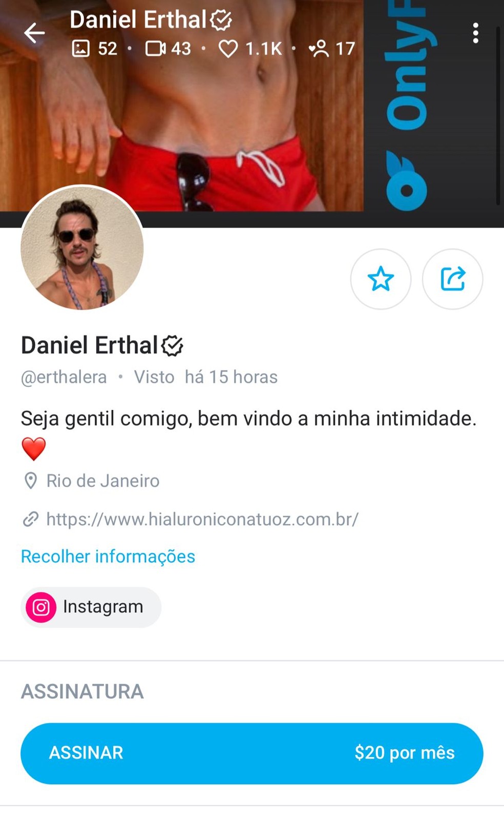 Ex-galã de 'Malhação' Daniel Erthal também vende nudes no Onlyfans — Foto: Instagram