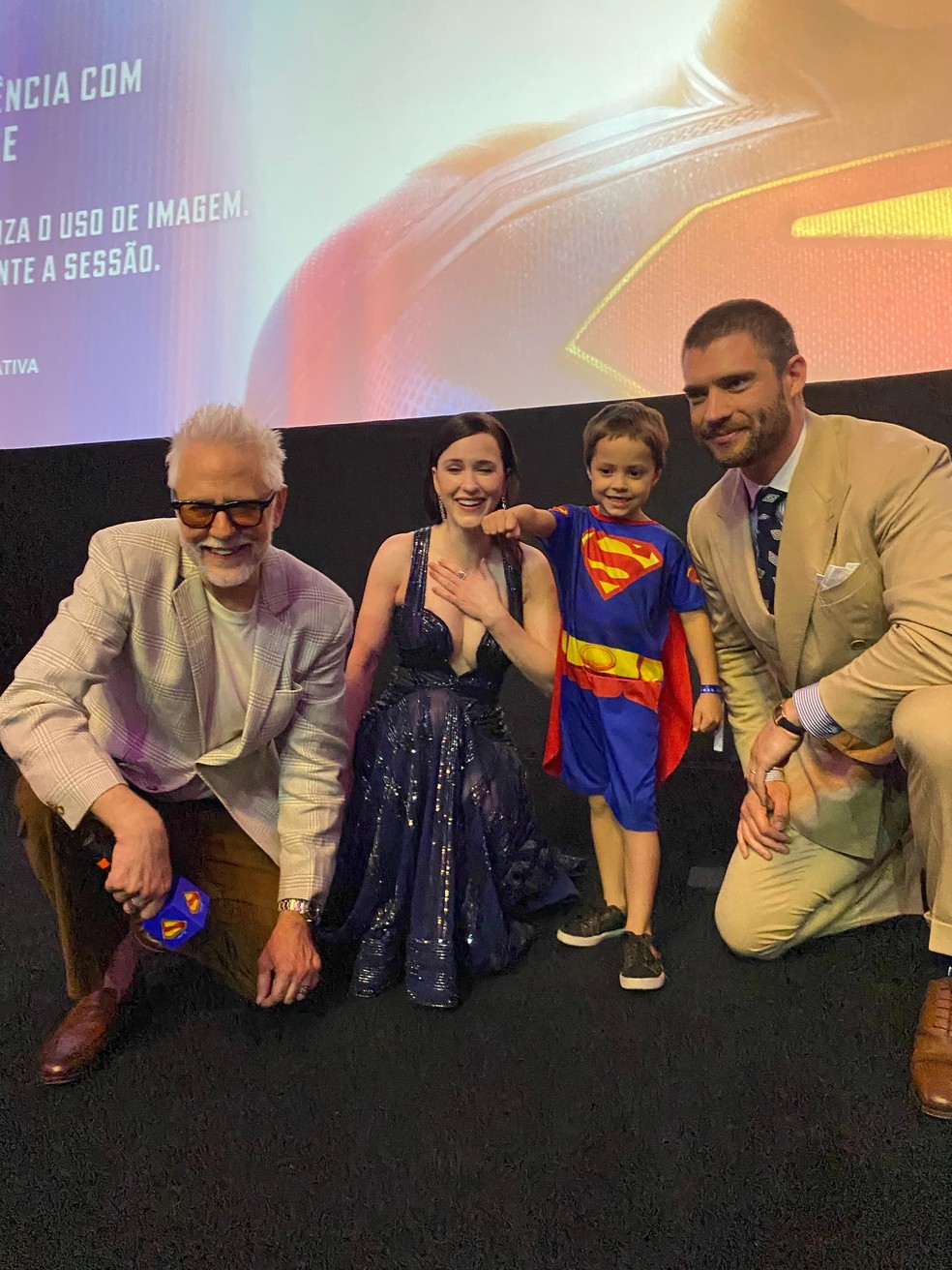 James Gunn, Rachel Brosnahan, David Corenswet e Kal-El — Foto: Arquivo pessoal