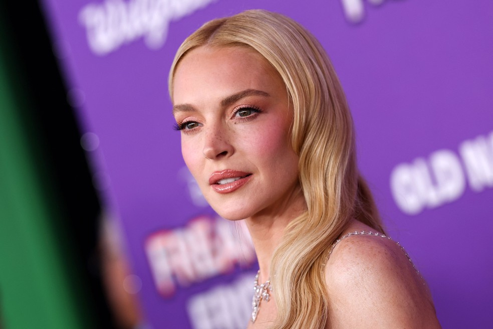 A atriz Lindsay Lohan na divulgação do filme 'Uma sexta-feira mais louca ainda' — Foto: ALERIE MACON/AFP