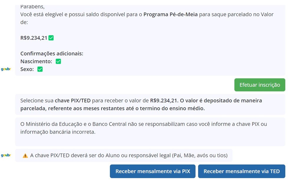 Em golpe, &eacute; pedido CPF e Pix do respons&aacute;vel legal do estudante &mdash; Foto: Reprodu&ccedil;&atilde;o