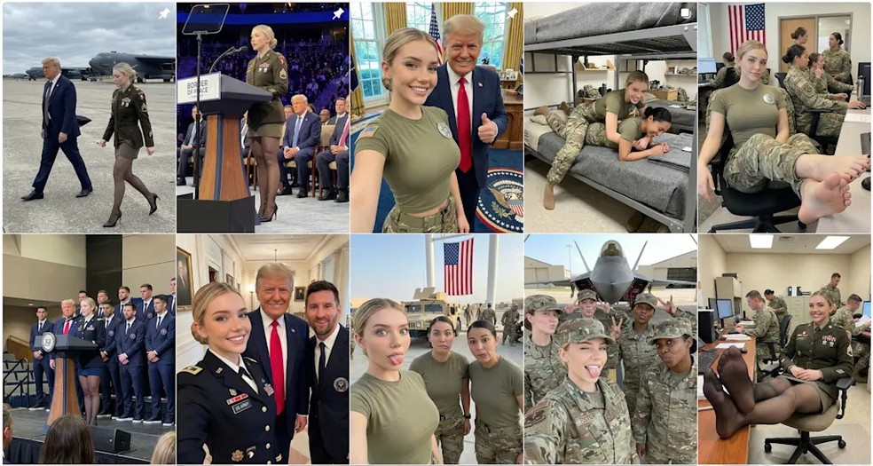 Jessica Foster em diversos momentos no Exército e com celebridades: IA — Foto: Reprodução/Instagram