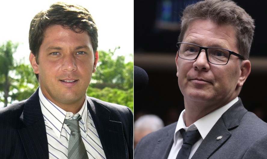 Mario Frias como o deputado Thomas Jefferson em 'Senhora do destino'; e em foto recente, na Câmara dos Deputados, em Brasília
