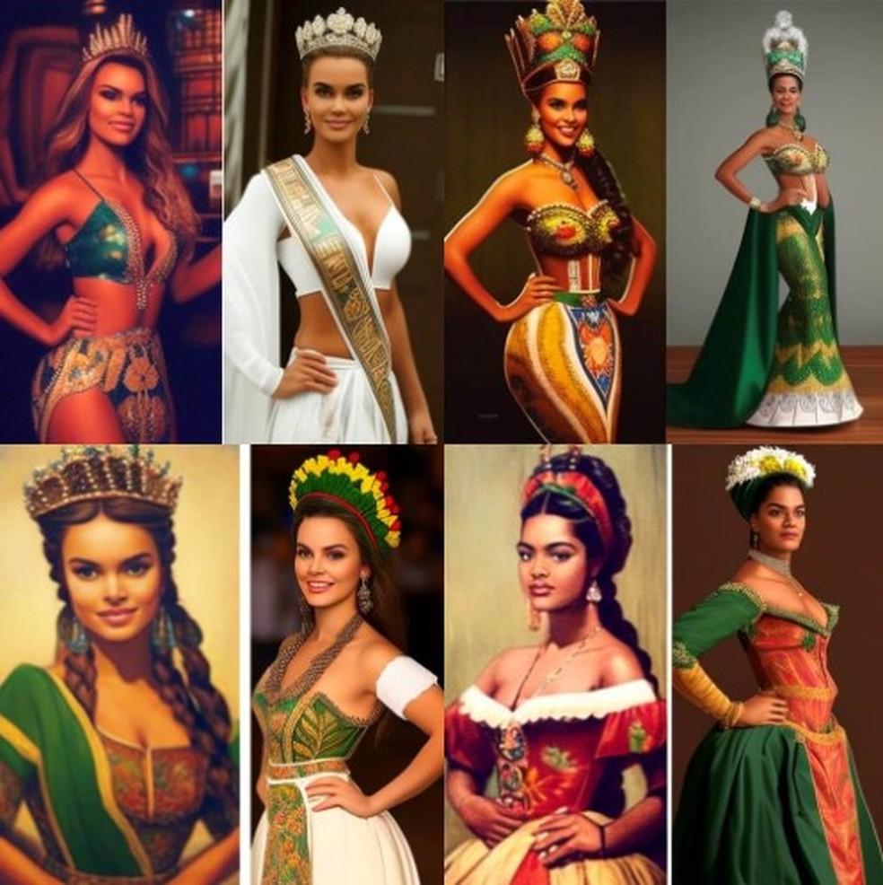 Modelos criados por IA para candidatas 'padronizadas' ao Miss Brasil — Foto: Divulgação