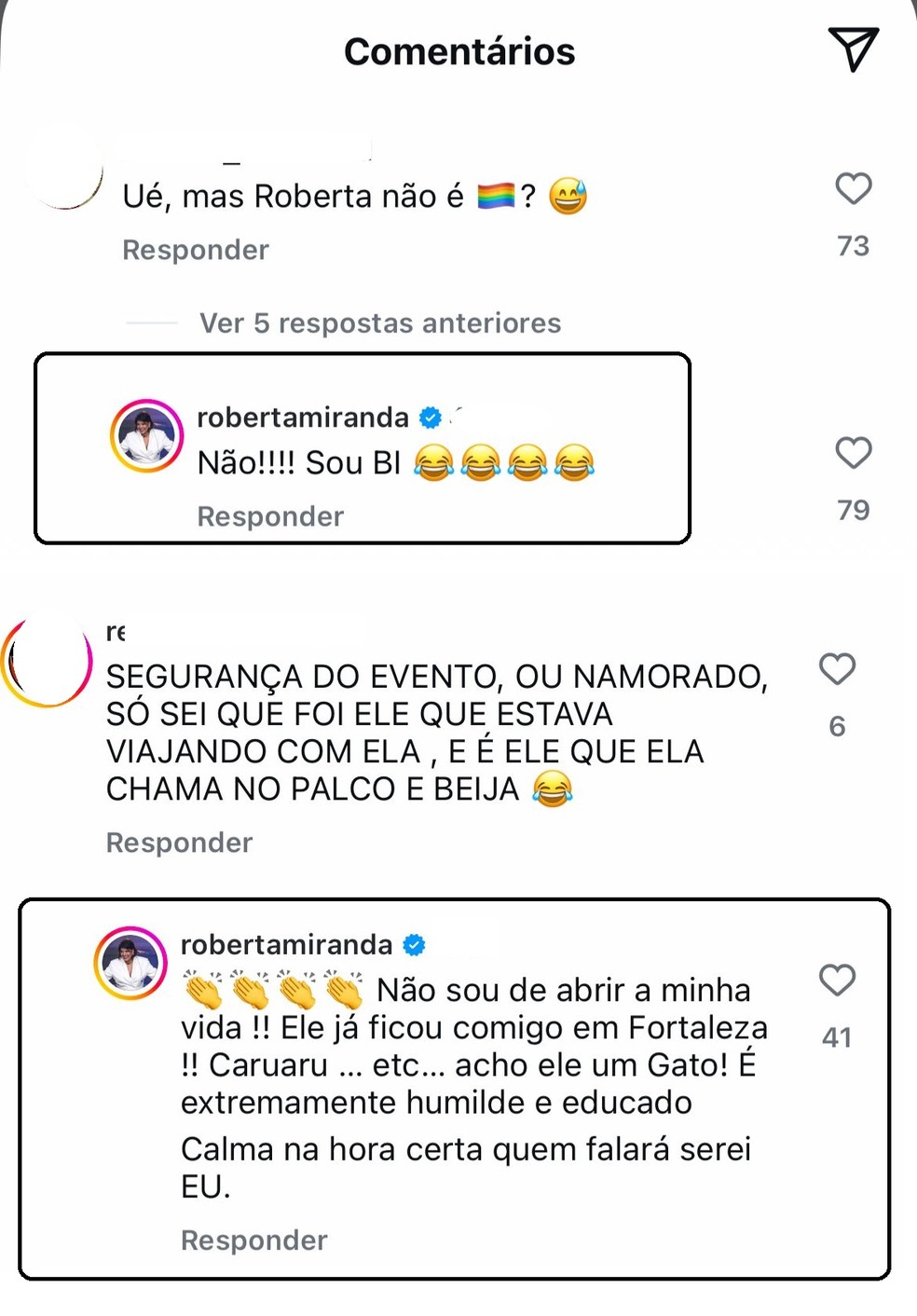 Roberta Miranda responde fã após revelar romance com segurança de 24 anos — Foto: Instagram