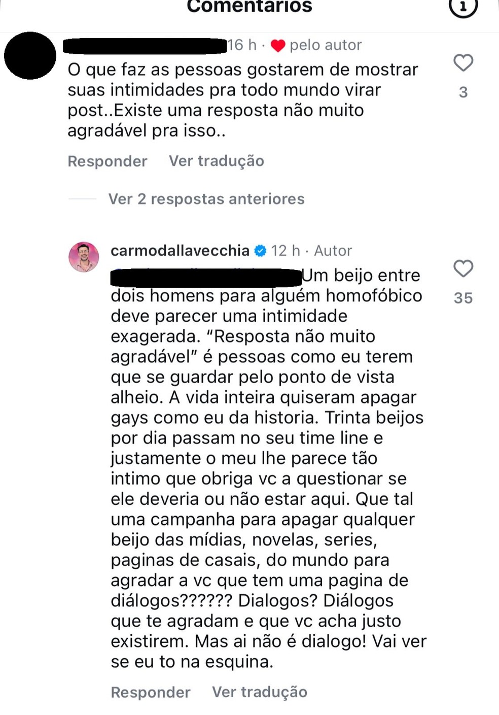 Carmo Dalla Vecchia rebate críticas por vídeo beijando ator — Foto: Instagram