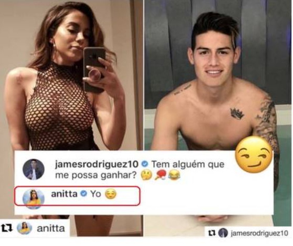 Anitta e James Rodríguez: flerte pelas redes — Foto: reprodução