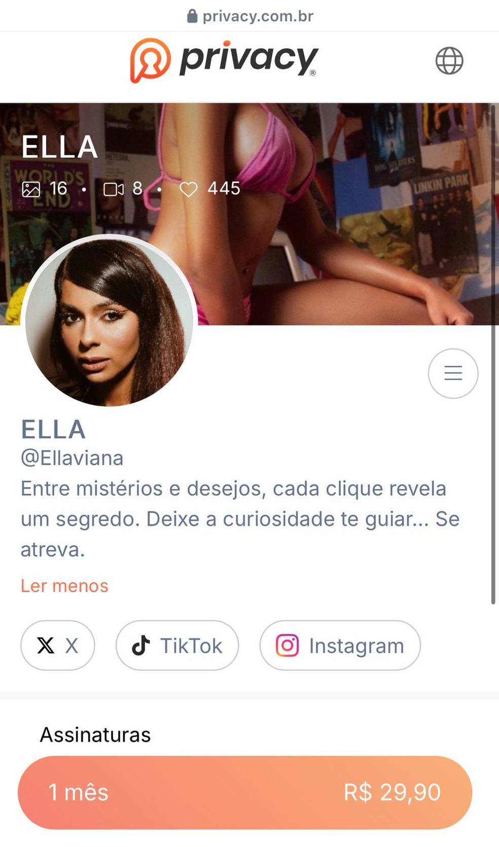 Cantora Ella entra em plataforma adulta após redesignação sexual — Foto: Instagram