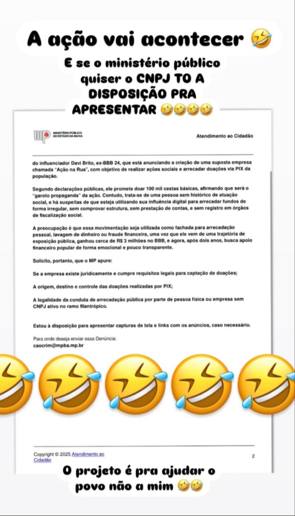 Projeto social de Davi Brito é denunciado ao Ministério Público por suspeita de irregularidades — Foto: reprodução